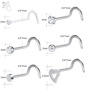 34 Pcs/lot 20G Zirconia Nose Studs Piercing Stainless Steel Nostril Piercings - Picture 1 of 20