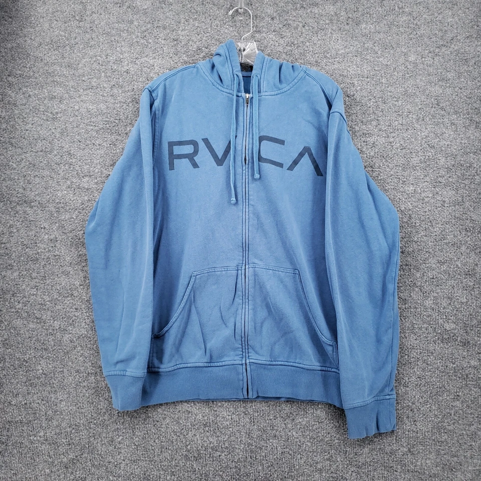 RVCA Sudadera con Capucha Para Hombres L Grande Azul Cremallera Completa Sudadera Polar Spellout Manga Larga Foto 1 de 4