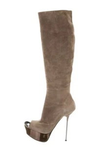 GIANMARCO LORENZI LIGHT BROWN SUEDE KNEE HIGH PLATFORM BOOTS SZ 6 36 - Picture 1 of 5