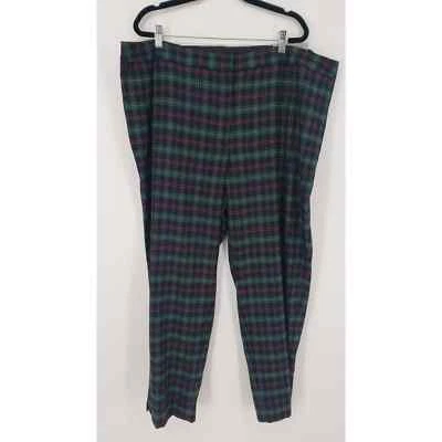 Talbots Plaid Hampshire Ankle Pants 22W Straight Leg Wool Blend High Rise Green - Image 1 of 4