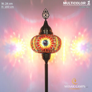 Mosaic Straight Floor Lamp, Single Ball X Large Corner Lamp, Colorful Moroccan