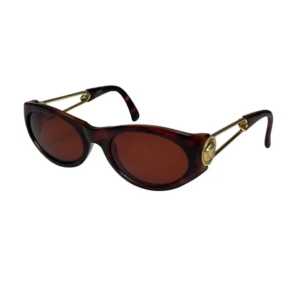 GIANNI VERSACE Vintage 90s Tortoise Frame Gold Safety Pin Sunglasses MOD 429 COL - Image 1 of 4
