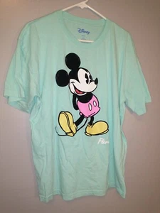Disney T-Shirt Size 12 14 Large Mickey Mouse Short Sleeve Tee Turquoise Unisex - Picture 1 of 7