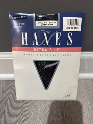 复古长袜连裤袜 Hanes 超丝绸经典海军蓝 1 对尺寸 EF 风格 851 — 第 1/4 张图片