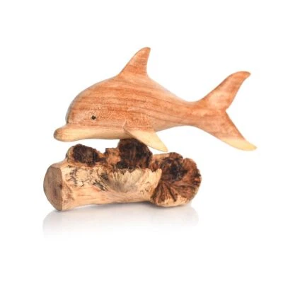 Lestarie Delfin Wurzelholz handgeschnitzt Delfine Fische maritime Deko Delphine - Bild 1 von 4