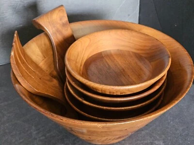 Conjunto de tigela de salada Kraft Kraft preta sólida nogueira, feito nos EUA - Imagem 1 de 4