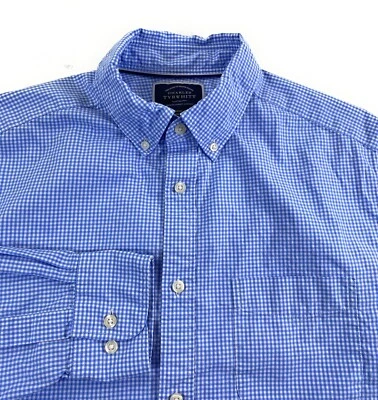 Camisa grande Charles Tyrwhitt para hombre calce clásico sin planchar con botones azul a cuadros Foto 1 de 4