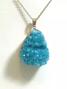 Blue Druzy Glacier Statement Necklace Hammered Gold Tone - Picture 1 of 4
