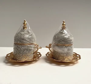 2) New Crystal Bling & Gold Turkish Arabic Demitasse Espresso Coffee Cups - Picture 1 of 9