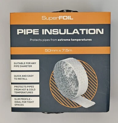 SuperFOIL Pipe Insulation 50mmx7.5m. Protects Pipes From Extreme Tempertaures