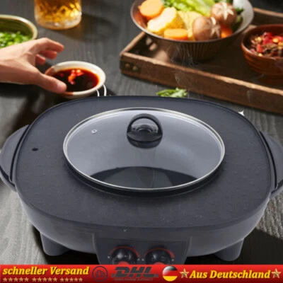 2 in 1 Hot Pot Oven Smokeless Grilling Machine Electric Hot Pot BBQ Grill Pan - Image 1 of 4