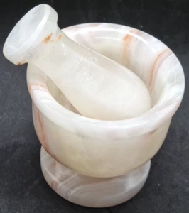 Vintage White Onyx Stone Mortar and Pestle Set, Herbs, Spices, Nuts Grinder, 3" - Picture 1 of 12