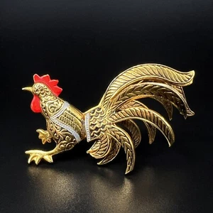 Vintage Damascene Toledo Spain Enamel Rooster Bird Pin Brooch - Picture 1 of 7