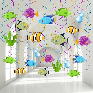 30Ct Tropical Fish Hanging Swirl Decorations, under the Sea Party Supplies, Ocea - Picture 1 of 12