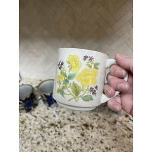 Taza de café floral amarilla cerámica gres vintage Japón - Imagen 1 de 2