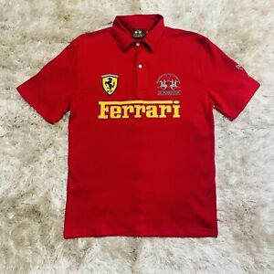 Ferrari Shirt Men Size Large Red Polo Collared Big Logo Button Up LA MARTINA