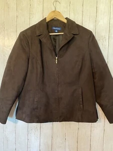 Evan-Picone Zip Up Jacket SZ 18 Chocolate Brown Suede Like Office Trending Color - Picture 1 of 11