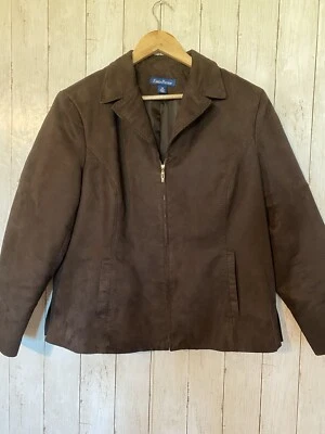 Evan-Picone Zip Up Jacket SZ 18 Chocolate Brown Suede Like Office Trending Color - Image 1 of 4