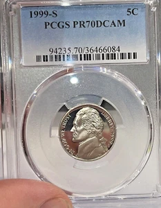 1999-S Jefferson Proof 5c ~ PCGS PR70 DCAM PERFECT Coin ~ AWESOME - Picture 1 of 2