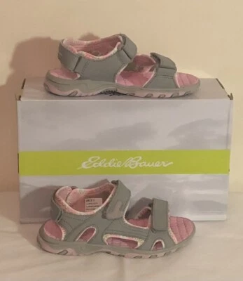 Eddie Bauer Olympia Girls US Sz 13 M ~Gray & Pink ~Hook & Loop Water Sandals EUC - Image 1 of 4