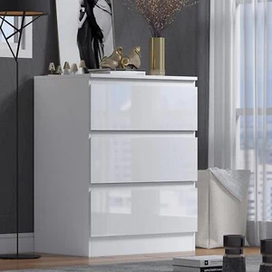 3 Drawer Chest of Drawers White Gloss Modern Bedroom Furniture - Picture 1 of 9
