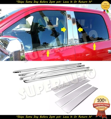 Se adapta a Ram 2500 3500HD 2010-2021 mega/tripulación 4 puertas alféizares de ventana de acero inoxidable + pilares de puerta Foto 1 de 4