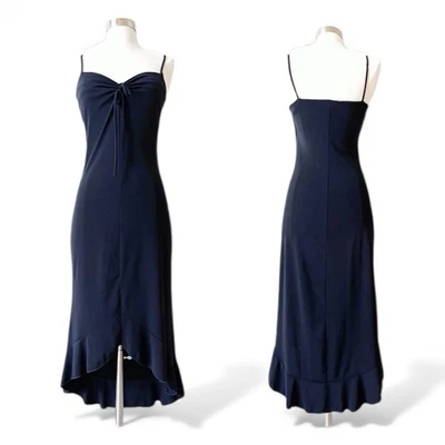 Vestido midi vintage negro con dobladillo asimétrico talla pequeña sin mangas caprichoso años 90 Y2K Foto 1 de 4