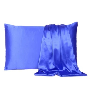 Royal Blue Dreamy Set Of 2 Silky Satin Queen Pillowcases - Picture 1 of 9