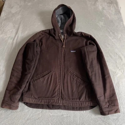 Patagonia Vintage Canvas Jacket Mens Small Medium Brown Sherpa Fleece Lined Hood - Image 1 of 4