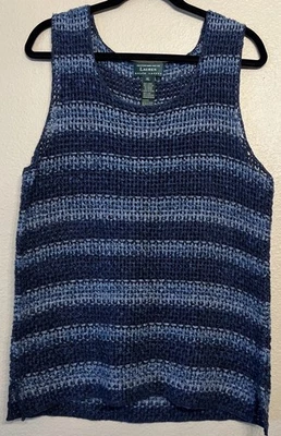 Lauren Ralph Lauren Azul Algodón Lino Tejido a Mano Tanque Suéter Preppy Talla XL Foto 1 de 4