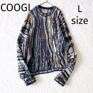 COOGI 3D Knit Sweater Men's Blue Linen Cotton U/Neck Vintage Retro Size XL Used - Picture 1 of 24