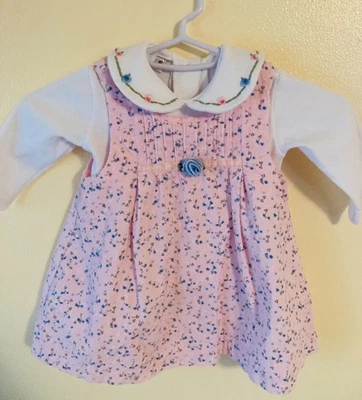 Vintage 90s Girls Size 12 Mth Samantha Says Pink Floral Corduroy Dress and Shirt - Image 1 of 2