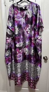 Winlar Heather Long Kaftan Purple Floral Animal Print Dress Abstract OSFM NWT - Picture 1 of 18