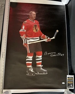 BOBBY HULL Signed Canvas Lithograph JSA 24x37.5 CHICAGO BLACKHAWKS NHL HOCKEY - Picture 1 of 4