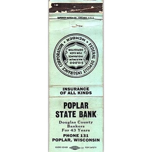 Poplar State Bank Poplar WI Vintage Matchbook Cover SC7-Y11 - Picture 1 of 2