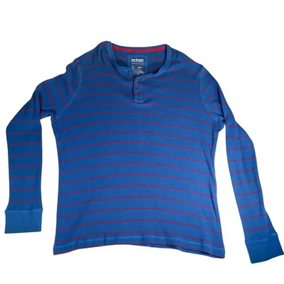 Camisa Henley Urban Pipeline 3 Botones Azul Rojo Rayas Manga Larga Tejido Gofre Foto 1 de 4