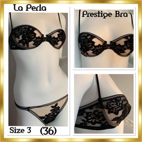 La Perla Prestige Ribboned Sheer Embroidered Rose Black & Nude Bra Size 3 (36)