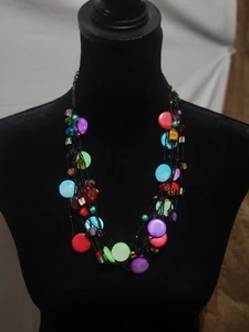 Premier Designs Boho Necklace Multicolor Shell, Crystal, Tigers Eye Bead Bib 22" - Picture 1 of 4