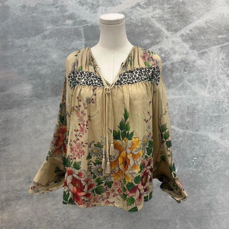 Blusa Johnny Was Kofi Seda Floral Estampado Animal XS Foto 1 de 4