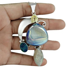 Opal Solid Sterling Silver Engagement Wedding Boho Elegant Sisters Gift Pendant - Picture 1 of 4