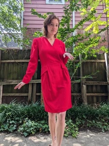 80s Red Wool Scaasi Dress - Picture 1 of 7