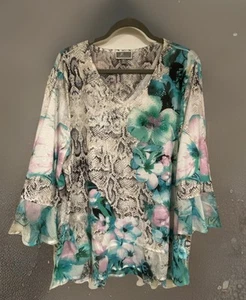 JM Collection XL Women's Multicolor Floral Studded 3/4 Sl Top Blouse Elegant - Picture 1 of 7