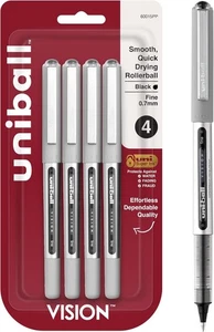 Uniball Vision Tintenroller mit 0,7 mm feiner Spitze, schwarz, 4 Stück - Bild 1 von 7