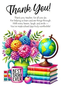 NEW Thank You Teach Love Inspire A5 Card & Envelope Infants . Junior School Age - Picture 1 of 4