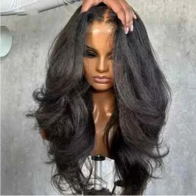 Black Kinky Straight Wigs 360 Full Lace Frontal Wig 200% Density Yaki Hair - Image 1 of 4