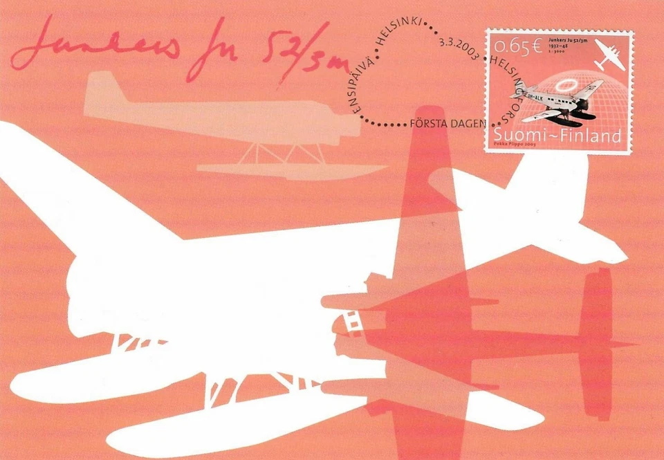 Junkers Ju 52/3m Plane Aviation Aeroplane History Finland Mint FDC Maxi 2003 - Image 1 of 1