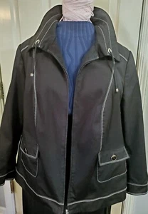 Chaqueta Talla 16W Negra Tejida con Cremallera Blanca Puntada Superior TAN JAY Solapa Bolsillo Cuello Grande - Imagen 1 de 9