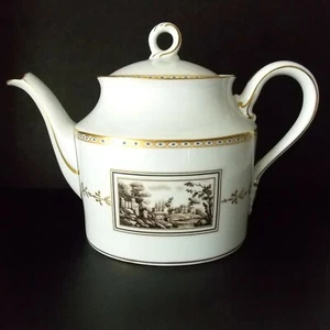 RICHARD GINORI FIESOLE ESCENA ITALIANA ORO BLANCO PORCELANA TETERA SEPIA ¡HERMOSA! - Imagen 1 de 12