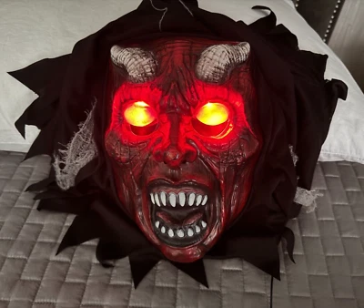 Devil Mask Light-Up Red Eyes Works Hood Horns Hooded Eyes VGUC Airholes Tag - Image 1 of 4