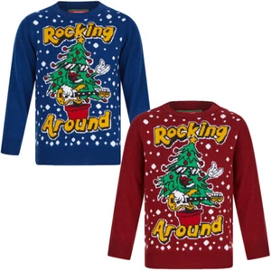 Kids Boys Christmas Jumper Rocking Tree Xmas Sweater Pullover Novelty - Picture 1 of 7
